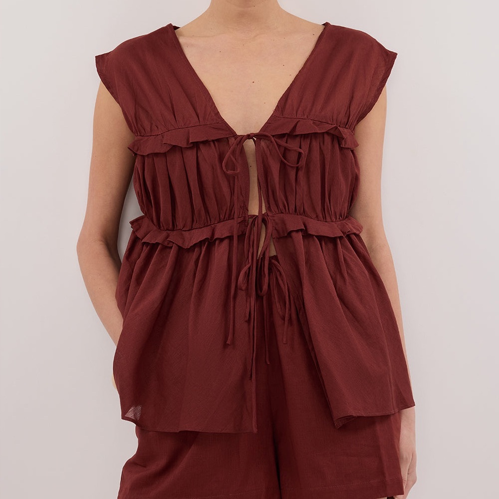 DISSH Quinn Sahara Linen Ruffle Top